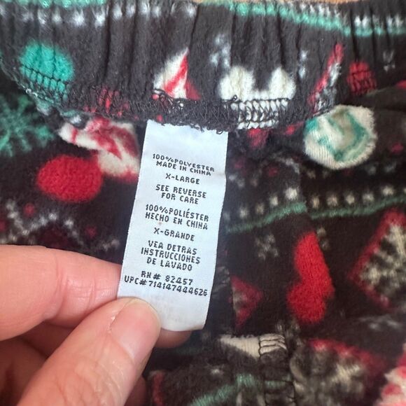 Disney Mickey Mouse Christmas Fleece Pajama Pants XL Blk/Red Holiday Snowflake - Picture 4 of 4